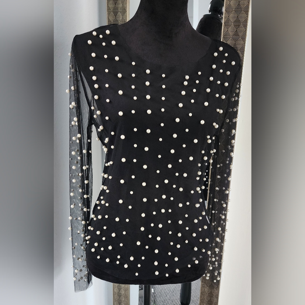 Unbranded Long sleeves mesh pearl blouse size XL [B2]